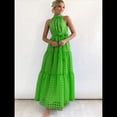 thumbnail image 4 of Vestido Maxi Floral de Verano para Mujer, Sin Mangas, Cuello Halter, Volantes Sueltos, Bohemio con Cinturón Verde XL, 4 of 9