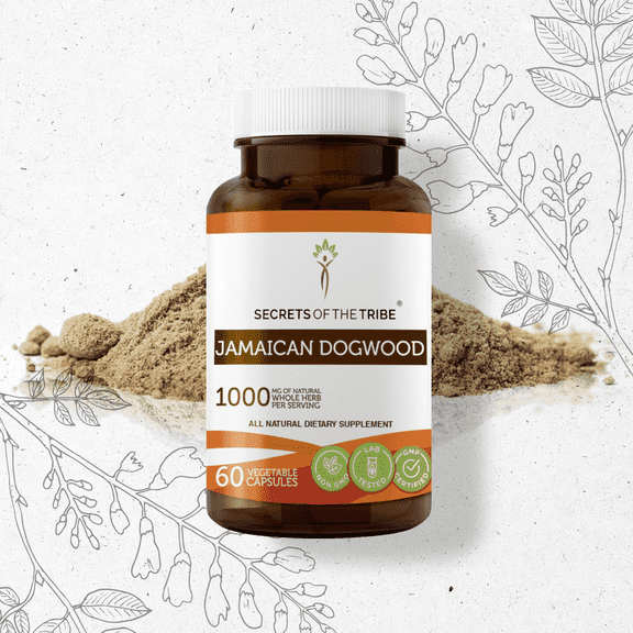 Secrets Of The Tribe Jamaican Dogwood Capsules Dietary Supplement, Natural Herbal Capsules for Calming Support, Jamaican Dogwood (Piscidia Piscipula) Dried Bark, 60 Capsules