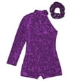 thumbnail image 3 of Alvivi Girls Gymnastics Leotards Glitter Sequins Dance Jumpsuit Biketard Short Unitard with Hairband Purple 6, 3 of 6