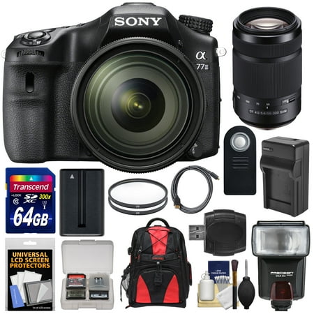 Sony Alpha A77 II Wi-Fi Digital SLR Camera & 16-50mm Lens with 55-300mm Lens + 64GB Card + Battery + Charger + Backpack + Flash + Kit