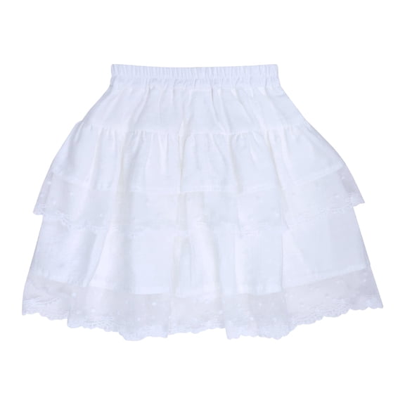 Girls Tiered Mesh Skirt, Layered Tulle Skirt with Lace Trim & Swiss Dot Elastic Waist Summer Skirt for Girls 4-5Y