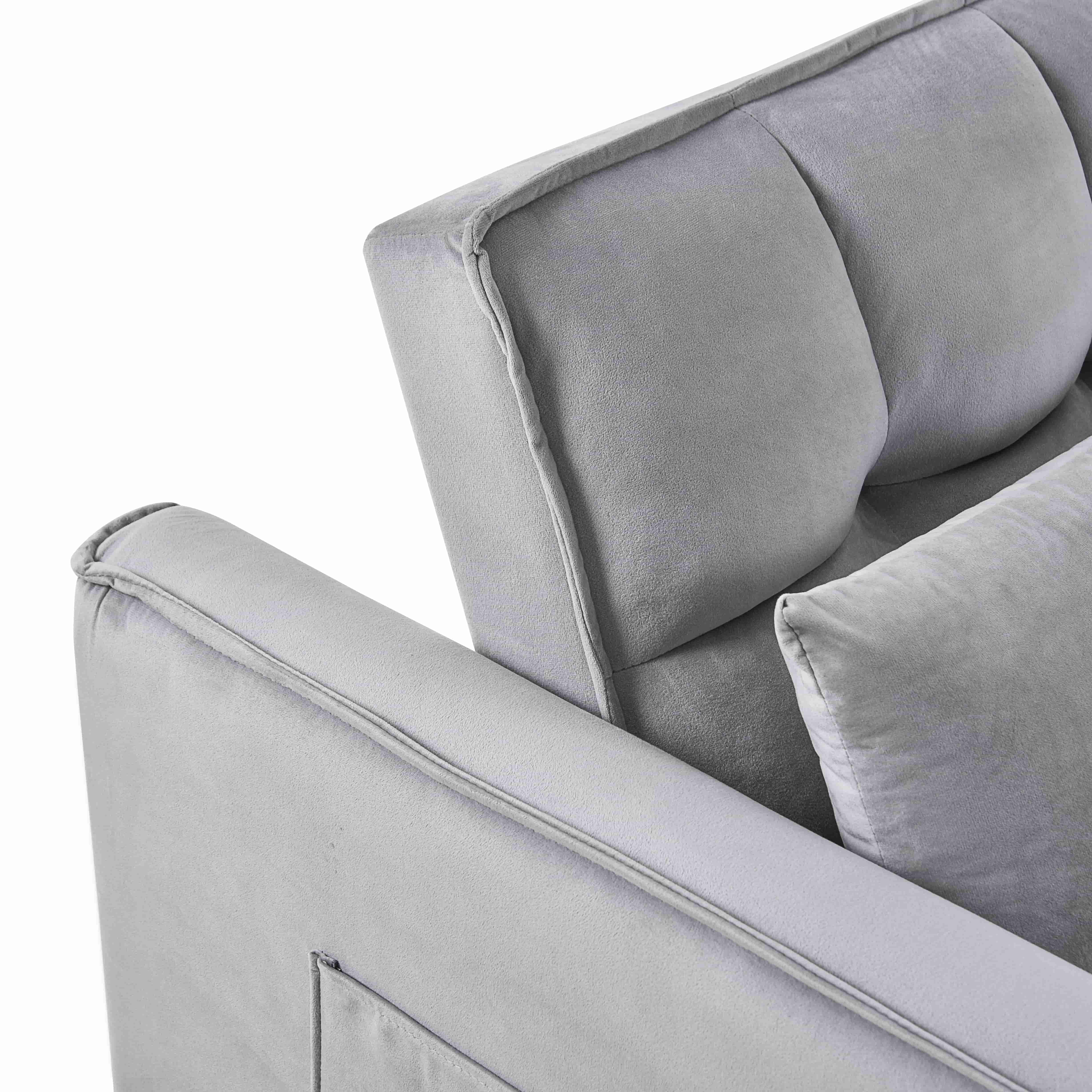 BSHTI 3 in 1 Modern Velvet Loveseat Sofa Bed-3-Position Adjustable Convertible Sleeper, Side Storage Pockets, Square Tufted, Easy Assembly, for Small Space Apartment,Silver Gray