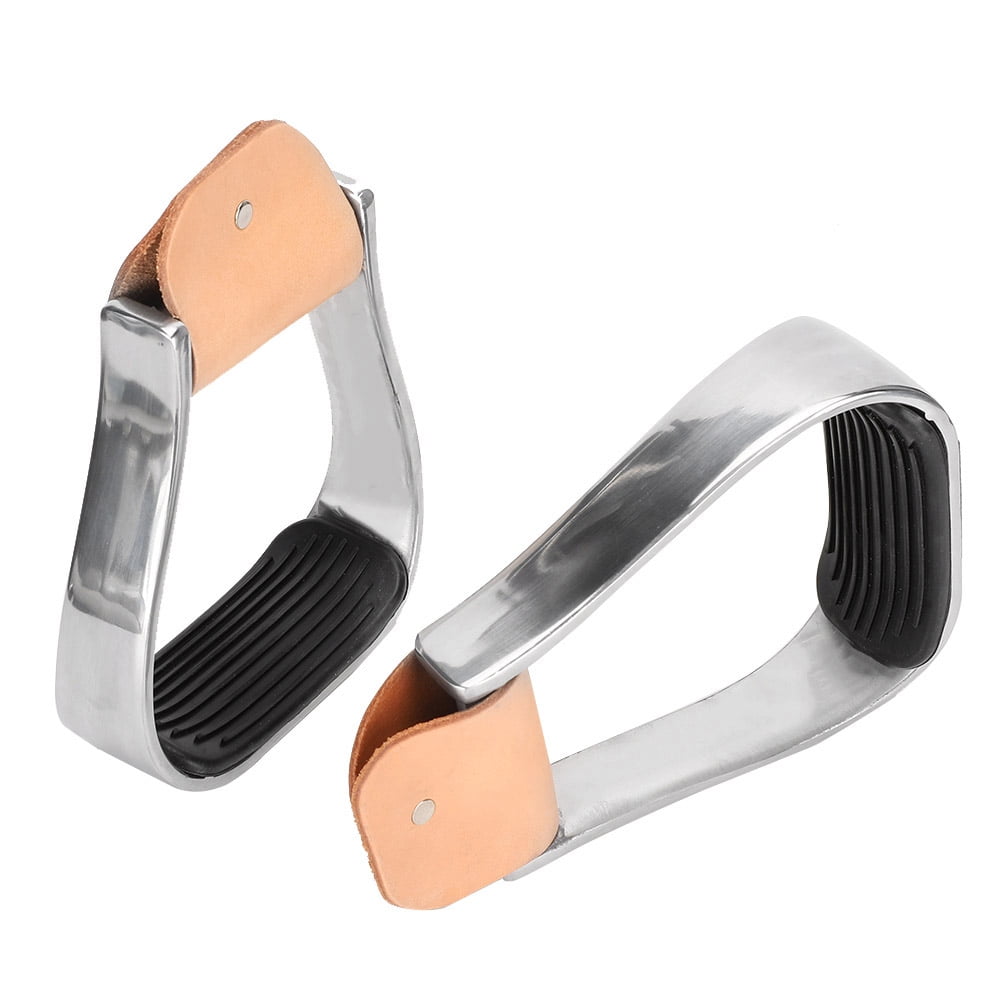 Restokki Western Horse Riding Stirrups - Aluminum Cushioned Stirrups With Cowhide Cover & Anti-Skid
