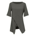 thumbnail image 4 of Summer Cotton Linen T Shirts for Women 2024 Crewneck Short Sleeve Fashion Boho Tees Casual Asymmetrical Tunics Blouses, 4 of 4