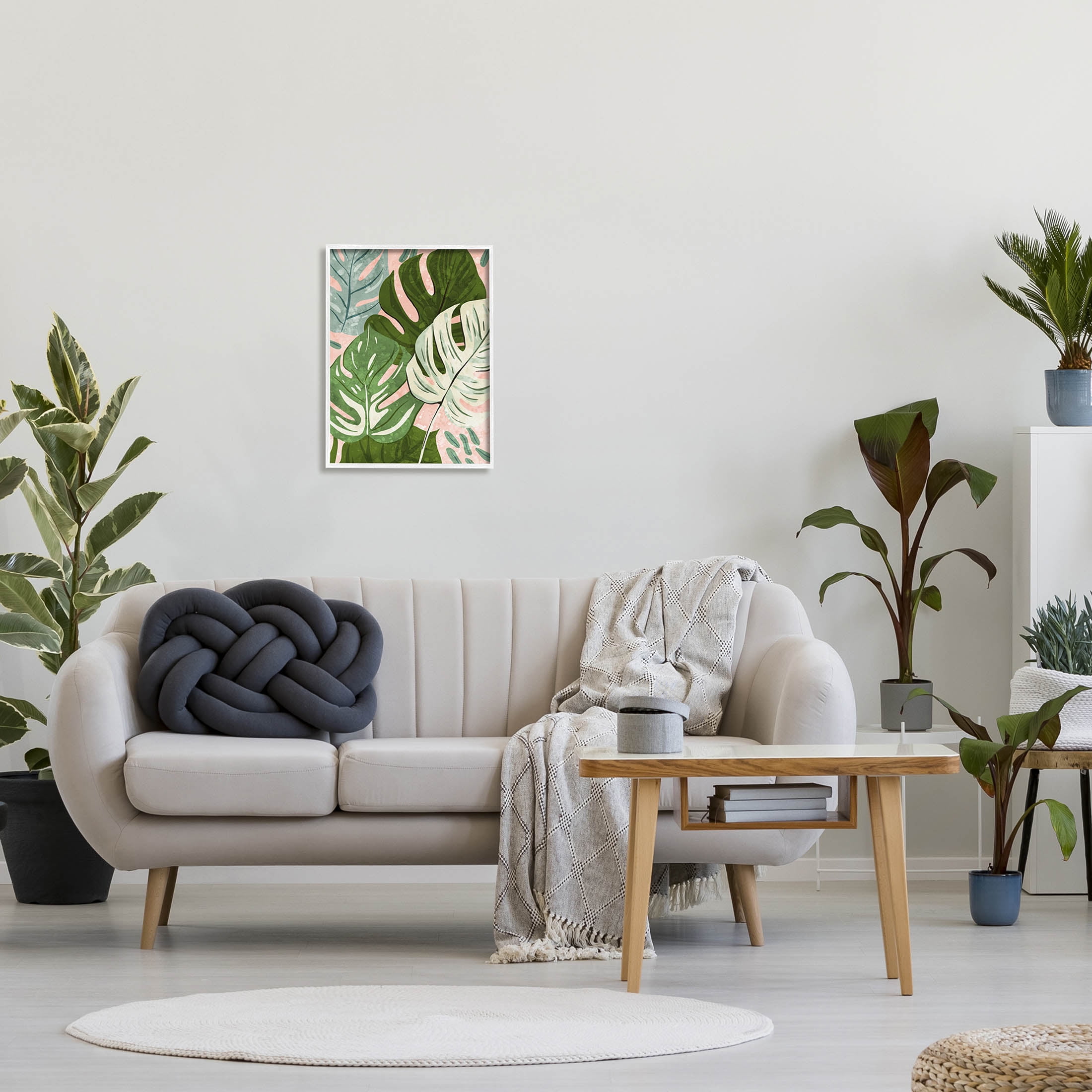 Layered Monstera Plant Leaves Botanical & Floral Graphic Art White Framed Art Print Wall Art