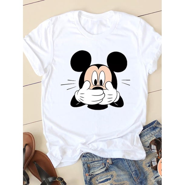 Disney Cartoon Tee Shirt Mickey Mouse Women Short Sleeve Summer Spring Print Clothing Casual Fashion Graphic T-shirtsXL Gao Jinjia LED
