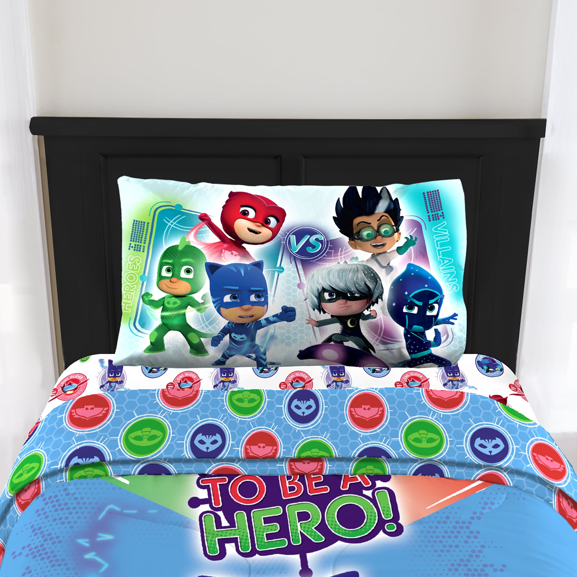 PJ Masks Kids Comforter And Sham, 2Piece Set, Twin/Full, Reversible, Blue, Hasbro Childrens