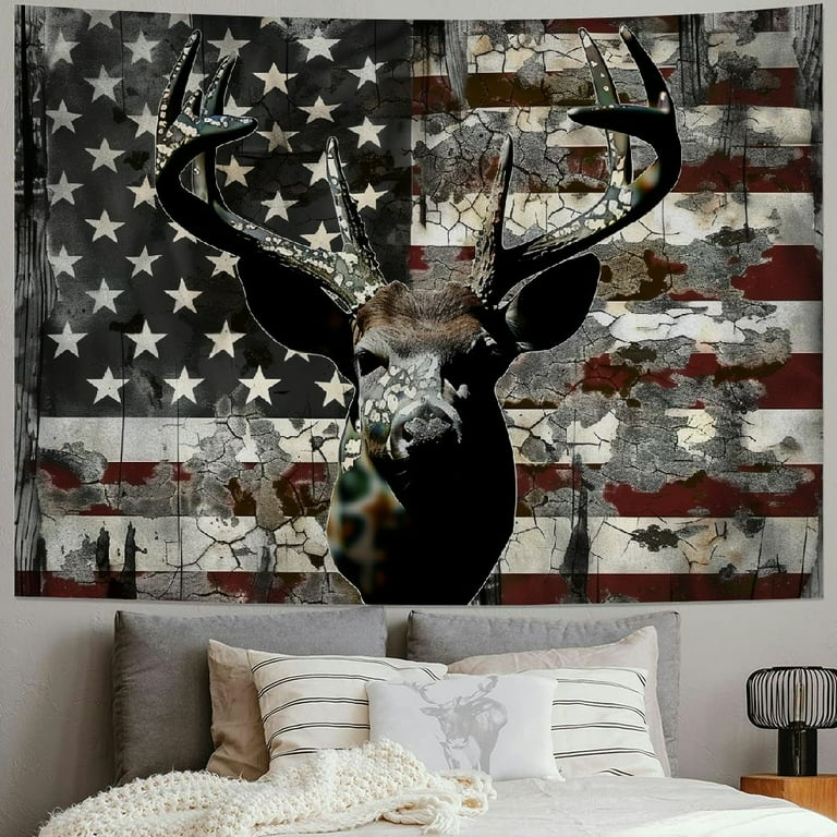 BCIIG Western Tapestry Black White American Flag Tapestry Country Deer Hunting Camo Tapestry for Men Guys Room Decor Tapestries Poster Blanket College Dorm Cool Indie Room Walmart