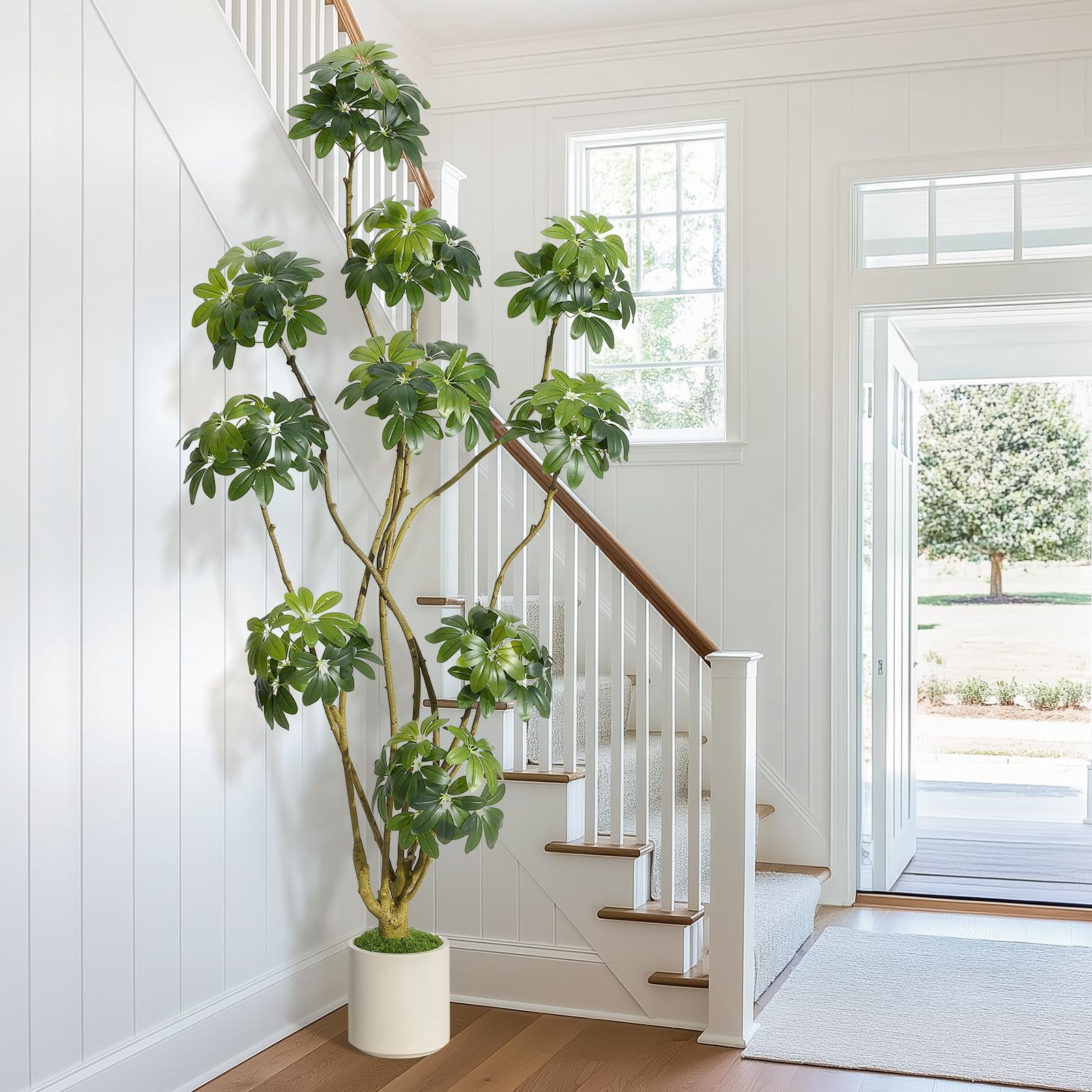 Litake 7 ft Tall Fake Plant Indoor,Faux Floor Tree Fake Trees in Decorative White Planter with Multiple Trunks Design, Artificial Umbrella Schefflera Tree for Home Offices Porch Decor