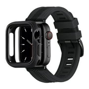 WFEAGL Silicone Sport Strap Apple Watch Band with Case 42mm 44mm 45mm Black/Black
