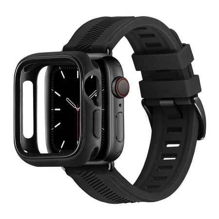 WFEAGL Silicone Sport Strap Apple Watch Band with Case 42mm 44mm 45mm Black/Black
