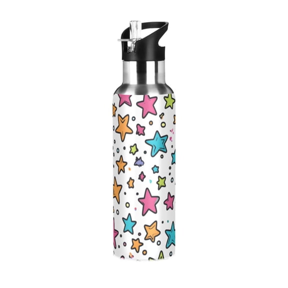 Yayeee 20oz Insulated Water Bottle Double Wall Stainless Steel with Flip Straw Lid, White Stars