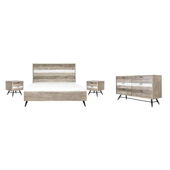 Armen Living Bridges 4-Piece Modern Wood King Bedroom Set in Natural