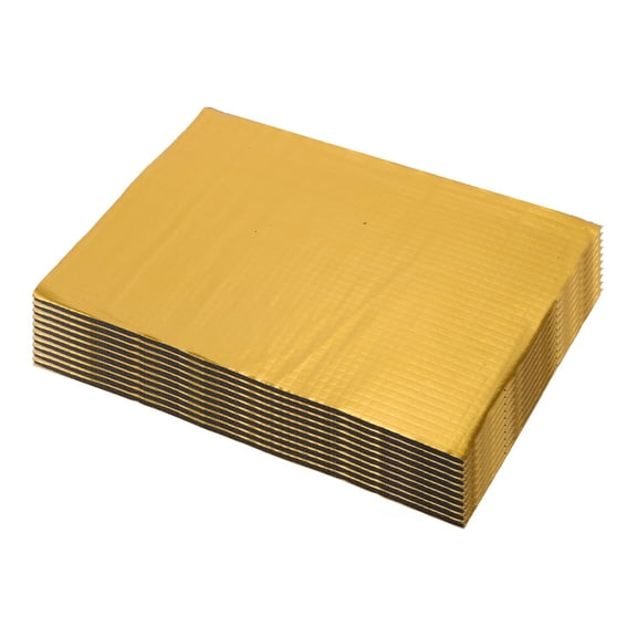 Unique Bargains 10pcs 394mil 10mm 0.49sqft Car Sound Deadening Mat Aluminum Foil Foam Heat Shield Material for Hood Fender and Boat Engine Cover 9.84"x7.09" Gold Tone