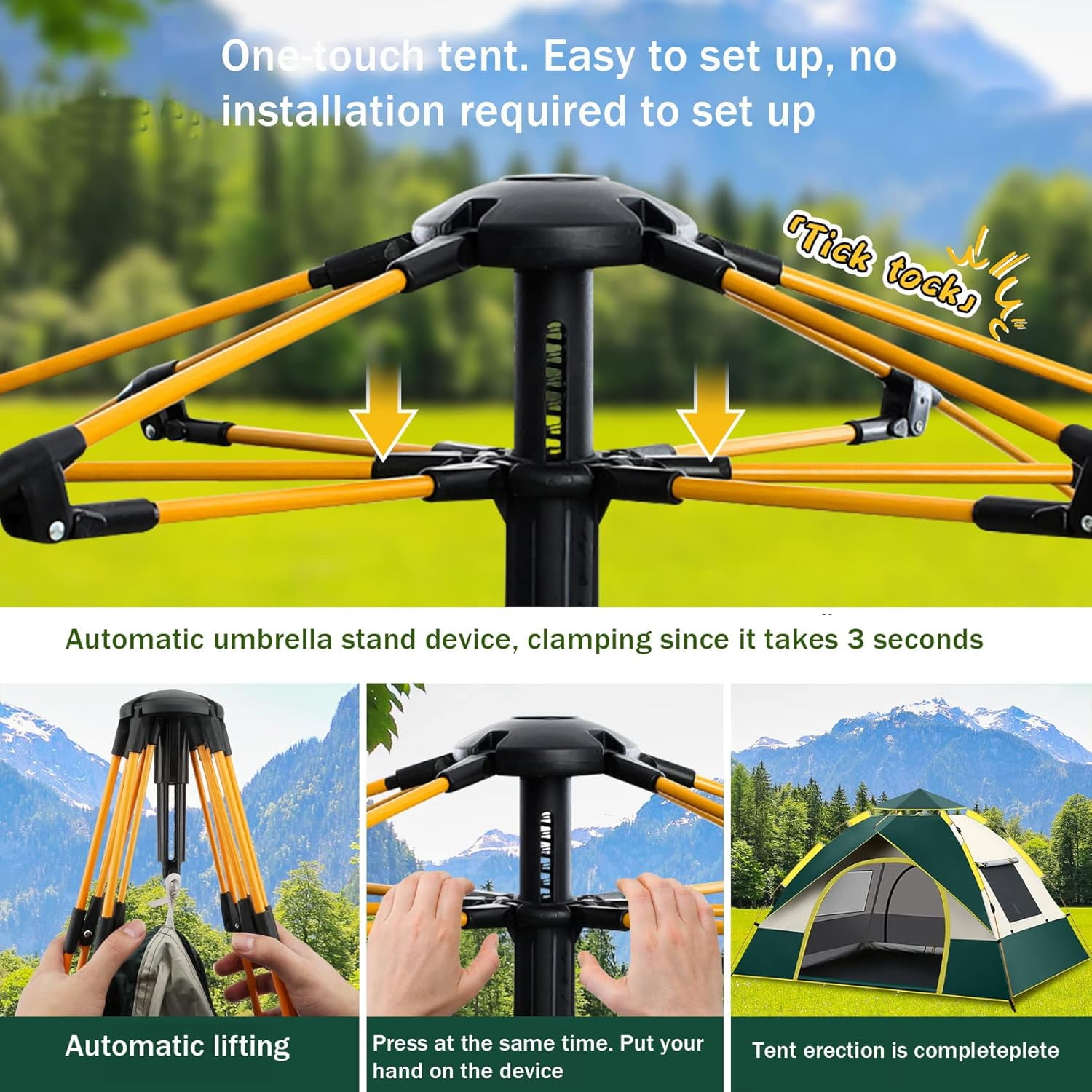 SAN LIKE Camping Tent 3/4 Person Tents for Family Camp Tent Waterproof Outdoor for Backpacking Hiking Easy Setup with Storage Bag,8 Ground ding,4 Windproof Rope (Green with Doors and Windows)