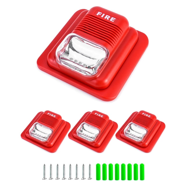 Bocina estroboscópica de alarma de incendio QWORK, paquete de 4 unidades, 12/24 V DC