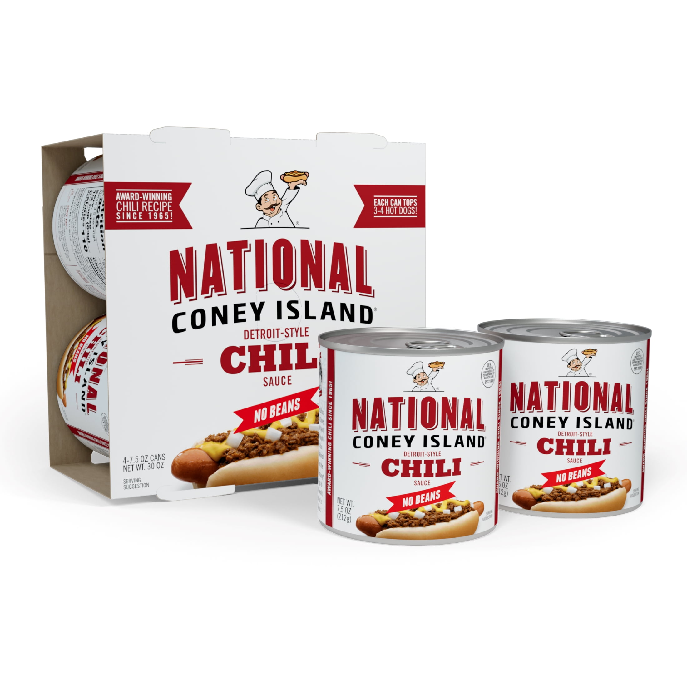 National Coney Island Chili Without Beans, Canned Chili Sauce, 7.5 oz (Pack of 4)