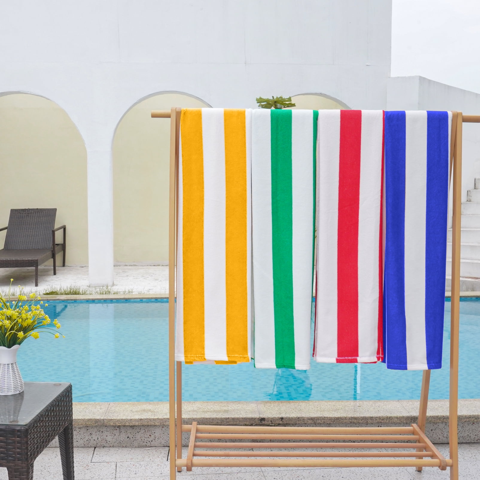 6 Pack Microfiber Cabana Stripe Beach Towel , Oversized Sand Free Quick Dry Super Absorbent Soft Plush Pool Towel , 72in x 36in Extra Large Outdoor Travel Towels
