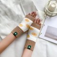 thumbnail image 1 of Women Autumn And Winter Cute Snowflake Pattern Color Block Knitted Warm Half Gloves, 1 of 3