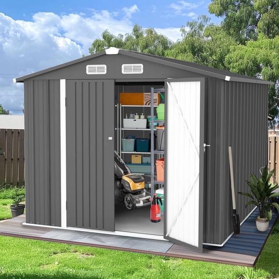 10'x 8' Large Storage Shed for Outside, Enyopro Metal Storage House with Lockable Door, Garden Storage Shed Pet House for Lawnmower, Garden Tools, Bike, Garage