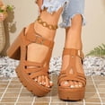 thumbnail image 4 of KIJBLAE Women's Chunky Heel Gladiator Sandals, Open-Toe Cutout with Buckle, Plus Size Gothic Comfort Footwear Brown 41, 4 of 9
