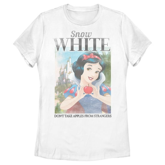 Women's Snow White and the Seven Dwarfs Don't Take Apples From Strangers Poster Graphic Tee White 2X Large