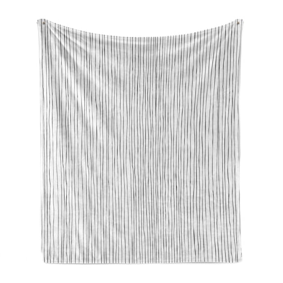 Stripe Soft Flannel Fleece Blanket, Repetitive Hatched Look Curvilinear Thin and Dense Lines Illustration Print, Cozy Plush for Indoor and Outdoor Use, 70" x 90", Dark Grey and White, by Ambesonne