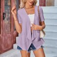 thumbnail image 6 of Feancey Lightweight Cardigans for Women Short Sleeve Casual Eyelet Blazers Solid Color Trendy Open Front Cardigan Jackets with Pockets Purple M, 6 of 7