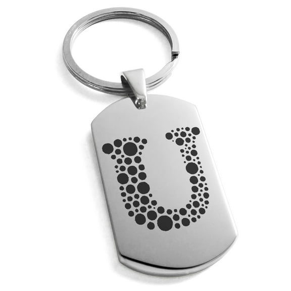 Stainless Steel Letter U Initial Dotted Monogram Engraved Engraved Dog Tag Keychain Keyring