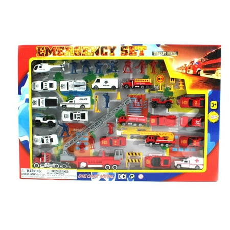 Metro Police Force & Fire Rescue Emergency Crew 44 Piece Mini Toy Diecast Vehicle Play Set, Comes with Street Play Mat, Variety of Vehicles and (Best Police Fire Scanner App)