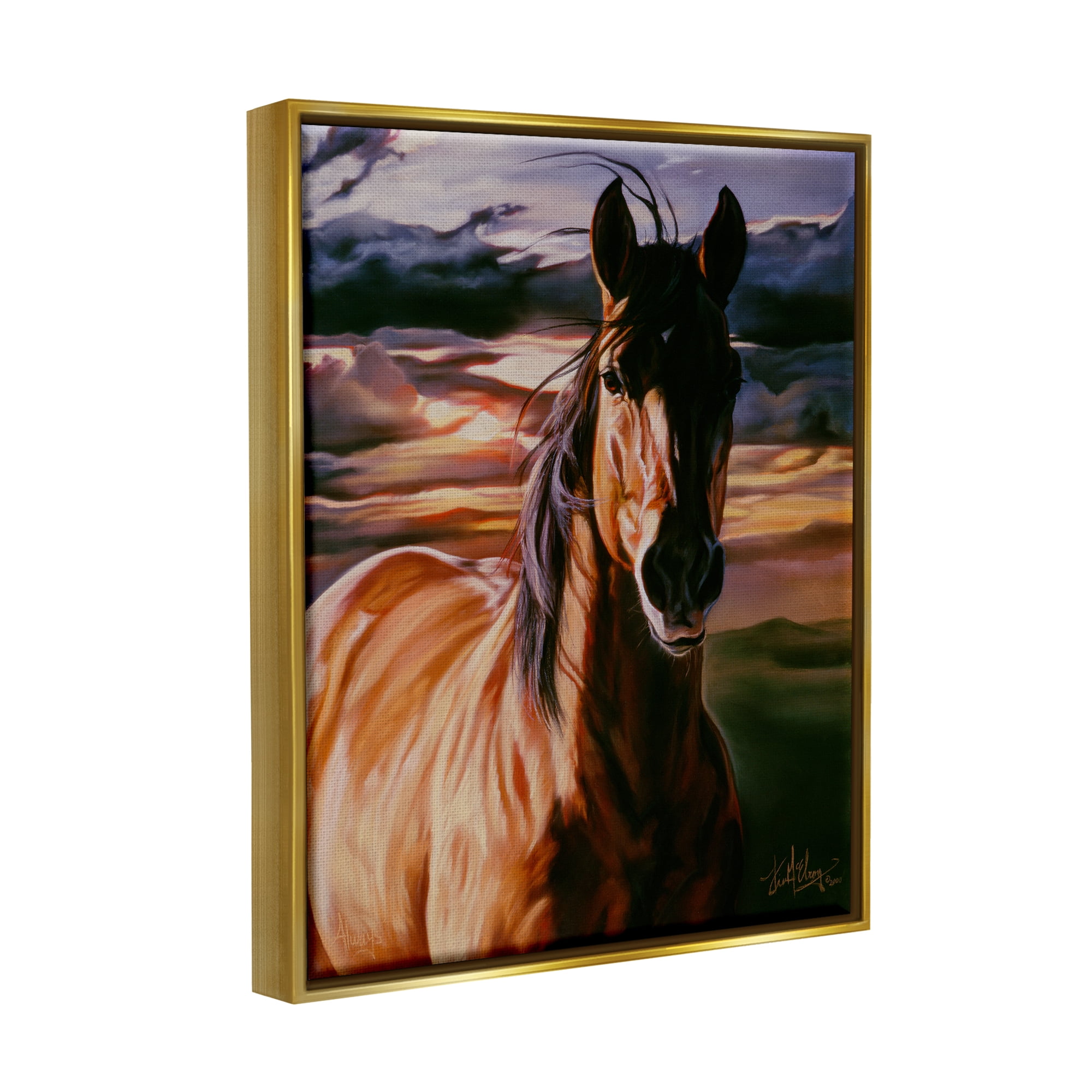 Stupell Industries Horse Landscape Painting Animals & Insects Painting Gold Floater Framed Art Print Wall Art, 25 x 31