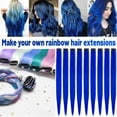 thumbnail image 2 of LAICAIW Rallonges de Cheveux Colorées de 22 Pouces, Postiche Lisse, Mèches de Fête Multicolores à Clipser, Rallonges de Cheveux Synthétiques (10 Pcs Bleu), 2 of 6