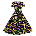 thumbnail image 1 of Wyzesi Robes Noires pour Femmes Imprimé Col Rond Manches Courtes Soirée Soirée Bal Robe Costume de Noël, 1 of 2