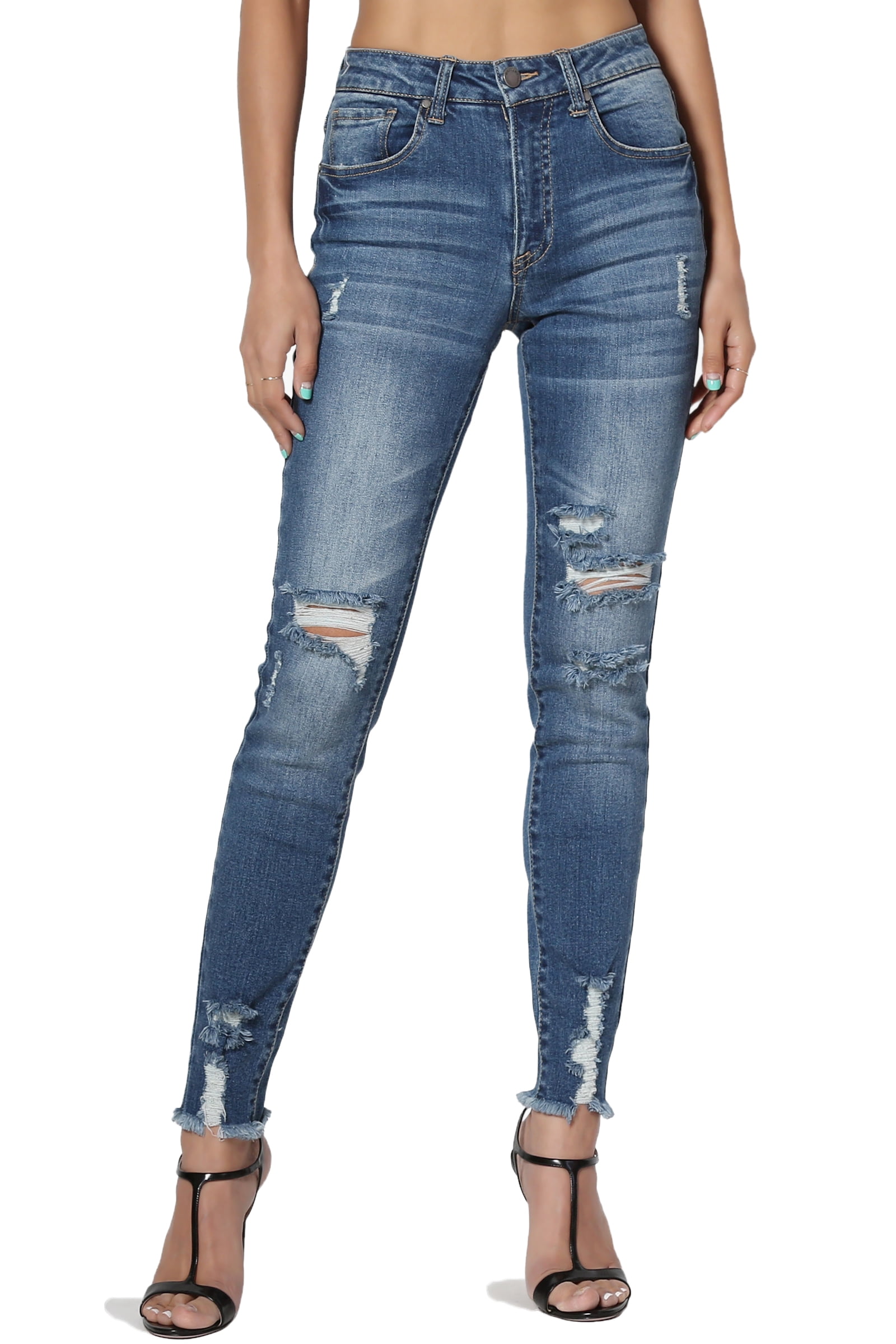 Shredded Hem Skinny Jeans 