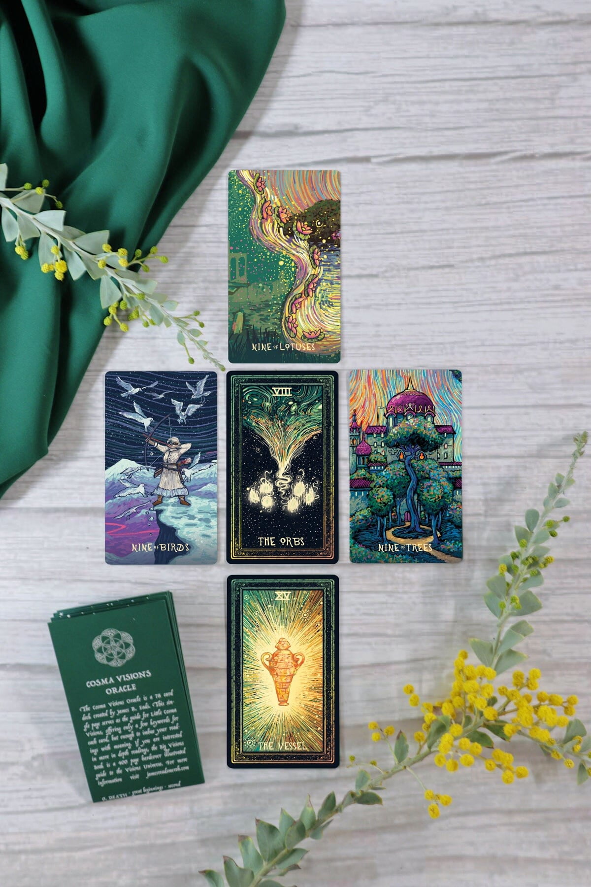 Little Cosma Visions Oracle Deck, 78 Mini Cards with Labradorite Gilded Edges in Tin by James R. Eads