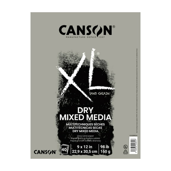 Canson XL Sand Grain Dry Mixed Media Pad, Gray, 9" x 12", 40 Shts./Pad