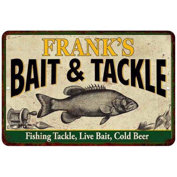 FRANK'S Bait & Tackle Sign 8 x 12 High Gloss Metal 208120016034