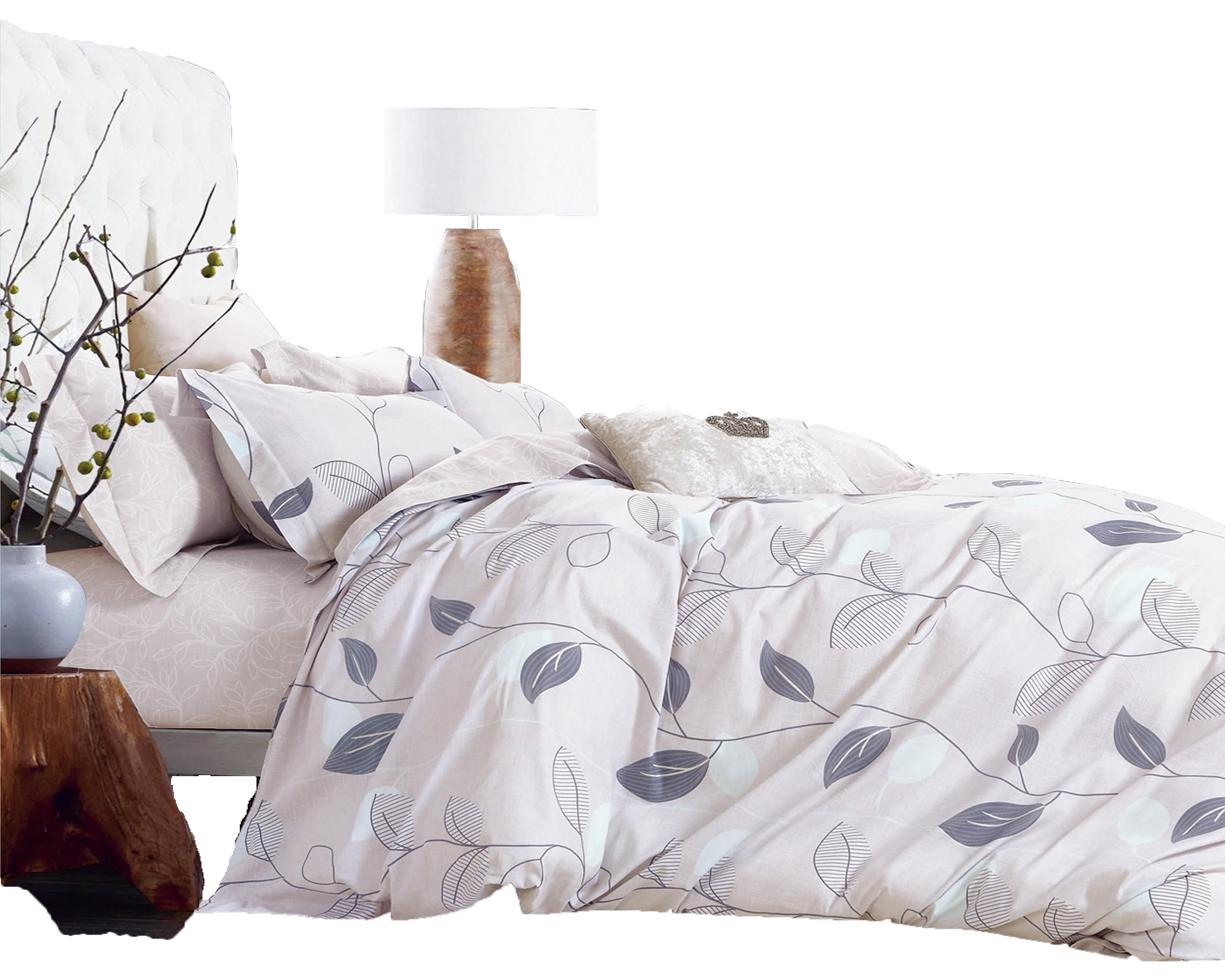 Swanson Beddings Elegant Leaves 3-Piece 100% Cotton Bedding Set: Duvet Cover and Two Pillow Shams (Queen) (Comforter is NOT included)