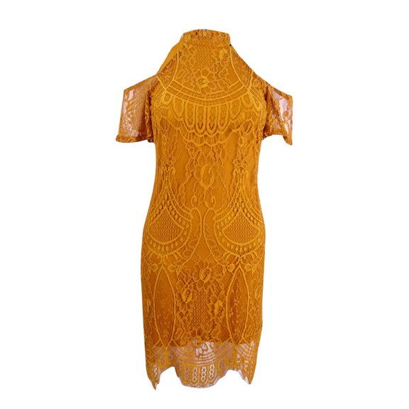 Material Girl Juniors' Lace Cold-Shoulder Dress (XS, Cumin)