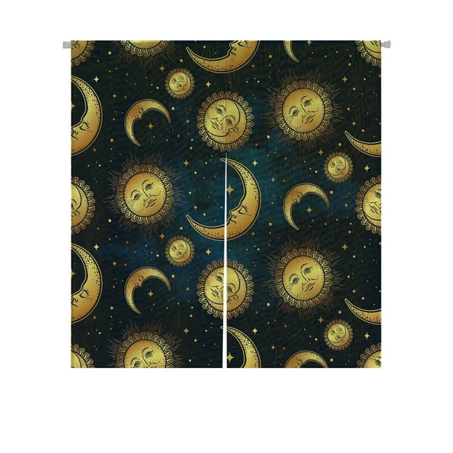 Cortina Noren japonesa ABPHQTO Cuerpos celestes dorados Luna Sol Estrellas Cielo nocturno Azul 85x90 cm