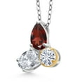 thumbnail image 2 of 925 Silver and 10K Yellow Gold Red Garnet and White Topaz and White Moissanite 3 Stone Pendant Necklace for Women | 2.81 Cttw | Pear Shape 8X6MM | Oval 7X5MM | Round 5MM | with 18 inch Chain, 2 of 3