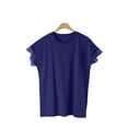 thumbnail image 3 of Timegard T-Shirts pour Femmes Manches Courtes Dentelle Col Rond Hauts Décontractés Couleur Unie Haut Basique, 3 of 5