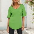 thumbnail image 3 of Sudadera con capucha de manga corta de punto de verano de color liso para mujer: cuello en V, capucha con cordón y tejido ligero para uso informal., 3 of 6