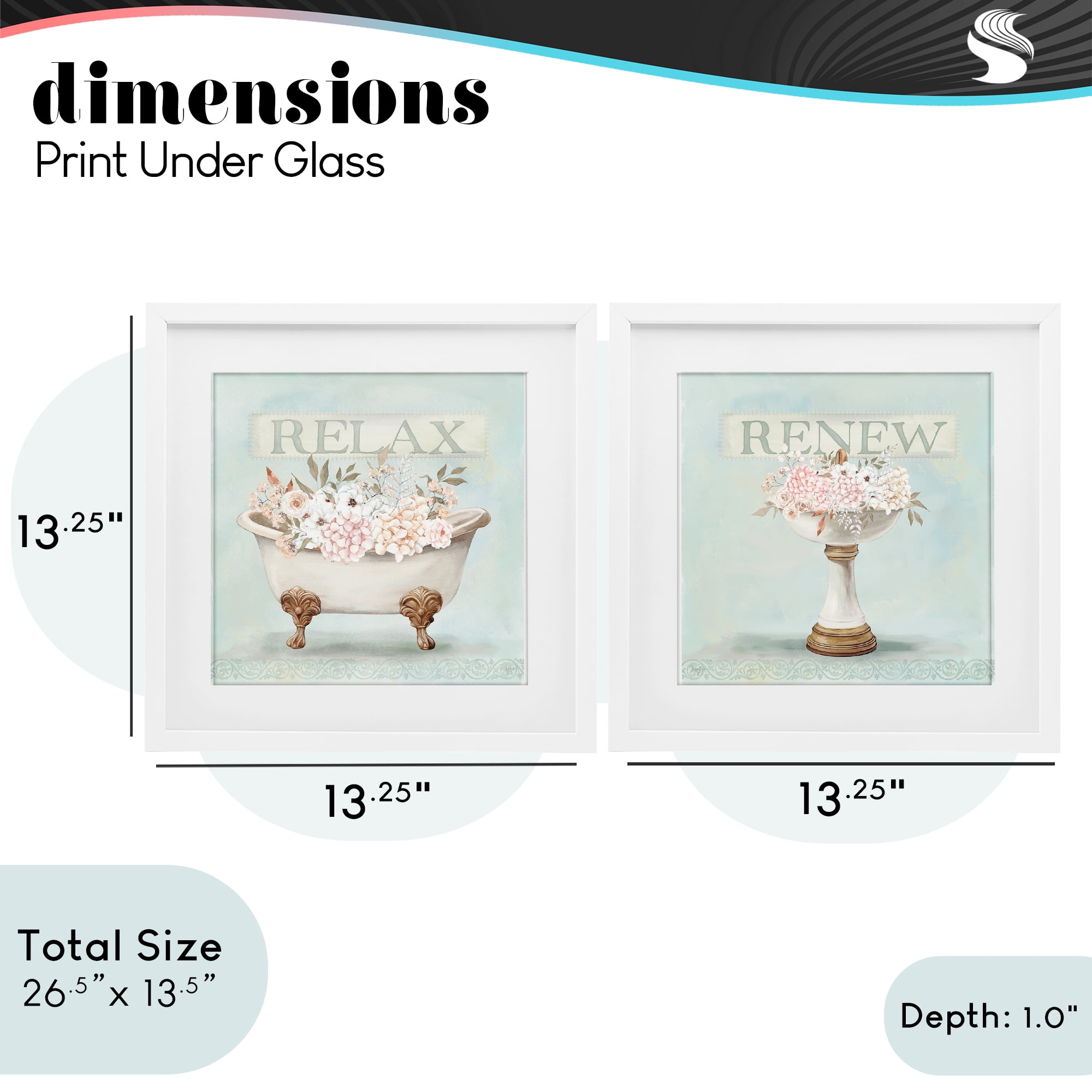 Stupell Industries Antique Florals Relax Renew 2 Piece White Framed Print Under Glass Set, design by Mollie B.