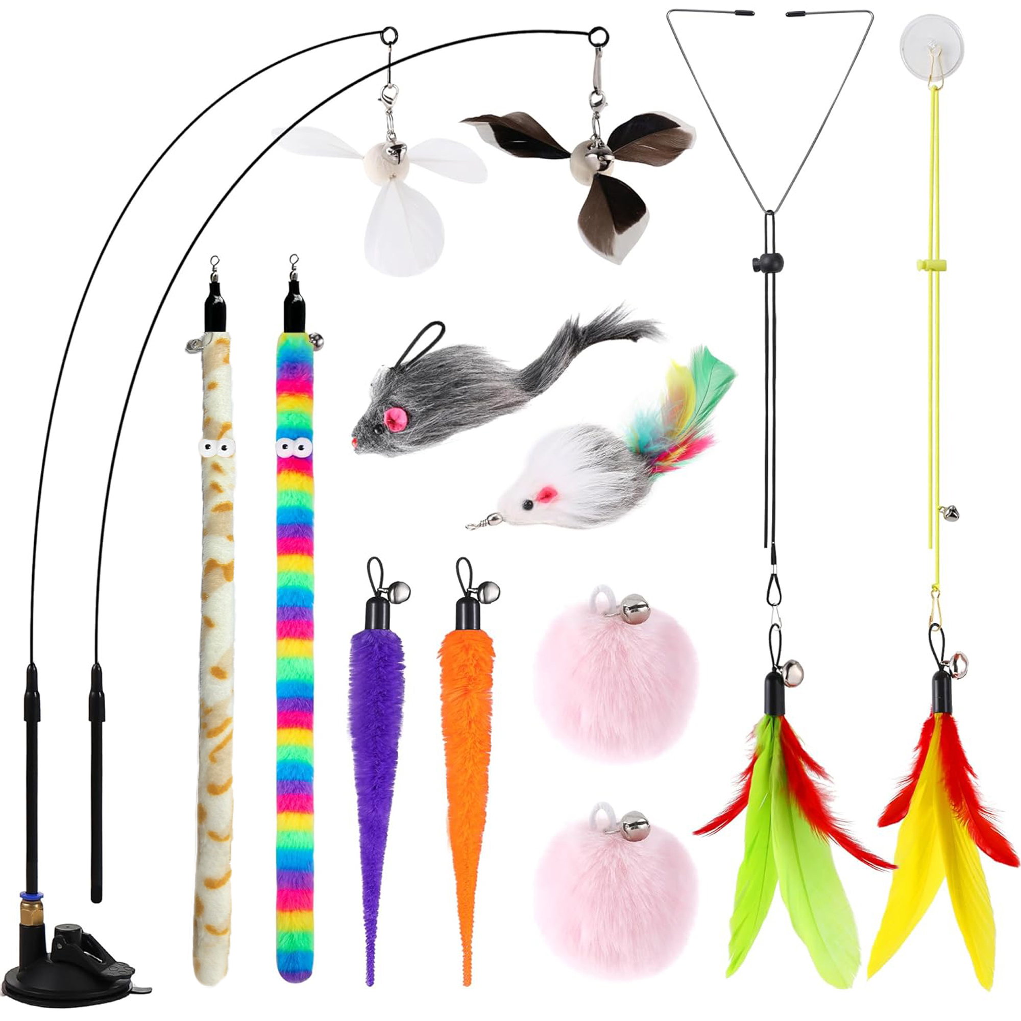 URRU 4-in-1 Interactive Cat Feather Toys, 22-Piece Set