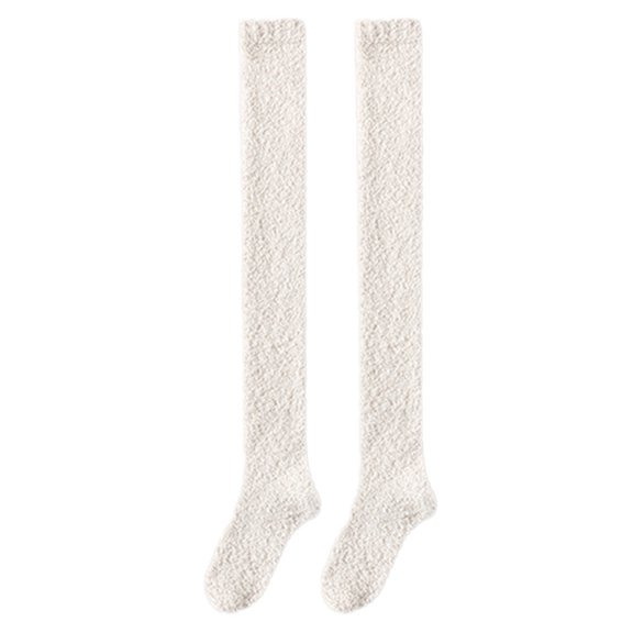 Likimi Fuzzy Fleece Socks For Women Solid Color Over The Knee Winter Warm Soft Casual Sleep Socks Size One Size