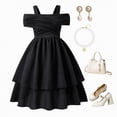 thumbnail image 2 of mgoYE Girls Elegant Princess Cold Shoulder Fold Pleated High Waist Flared A Line Party Dresses(Black,11-12 Years), 2 of 8