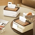 thumbnail image 1 of Caja de pañuelos rectangular con organizador de almacenamiento – Soporte plástico multifunción para mando a distancia, móvil, papelería – blanco/beige, duradero, diseño moderno para baño, cocina, 1 of 6