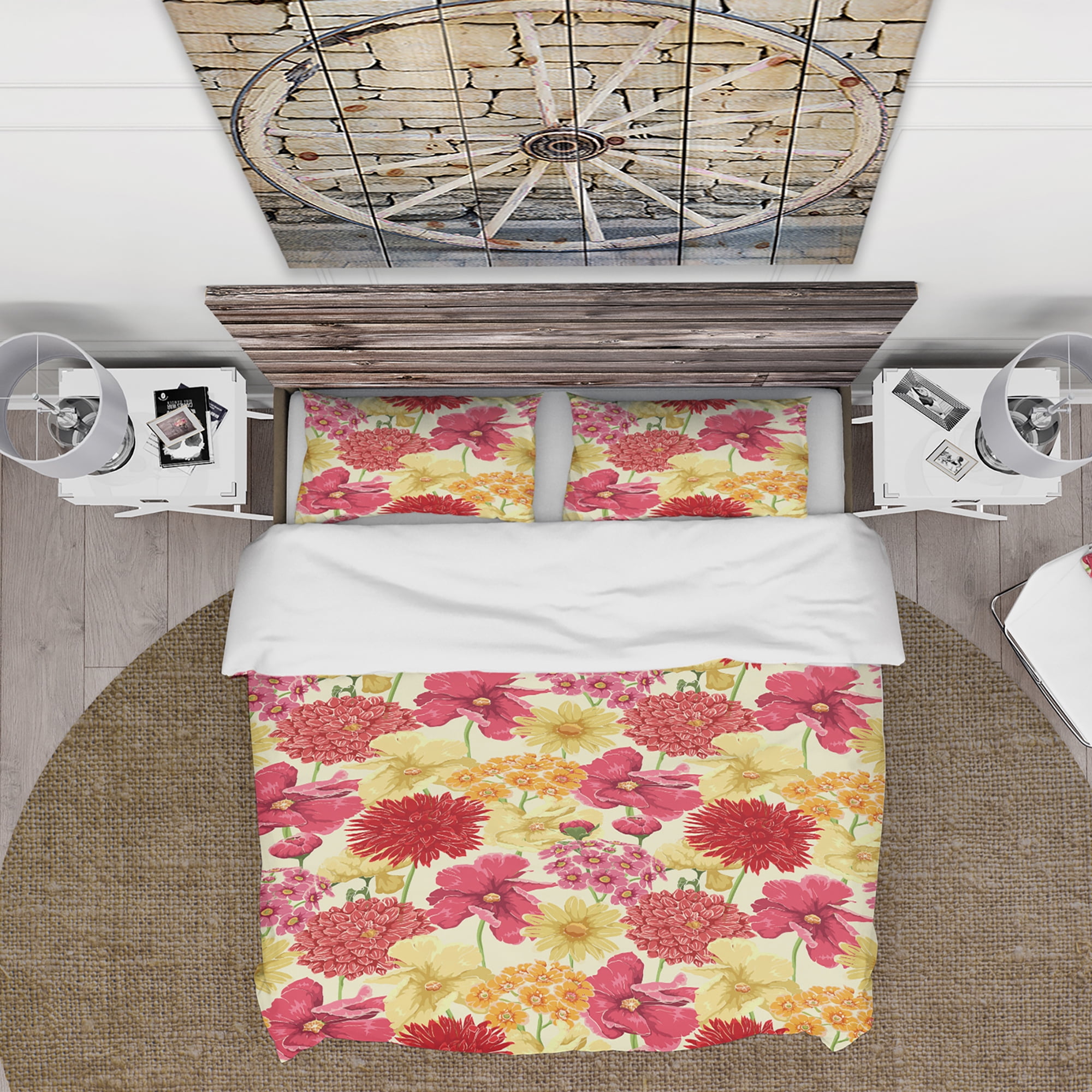 Designart 'Red, Pink and Yellow Flowers' Floral Duvet Cover Set