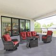 thumbnail image 2 of POCASSY 4PCS Patio Furniture Set with Fire Pit Table, Weather-Resistant Wicker Patio Fire Pit Set with Sofa, Outdoor Rocker Swivel Patio Chair and 50000BTU Propane Fire Pit, 2 of 18